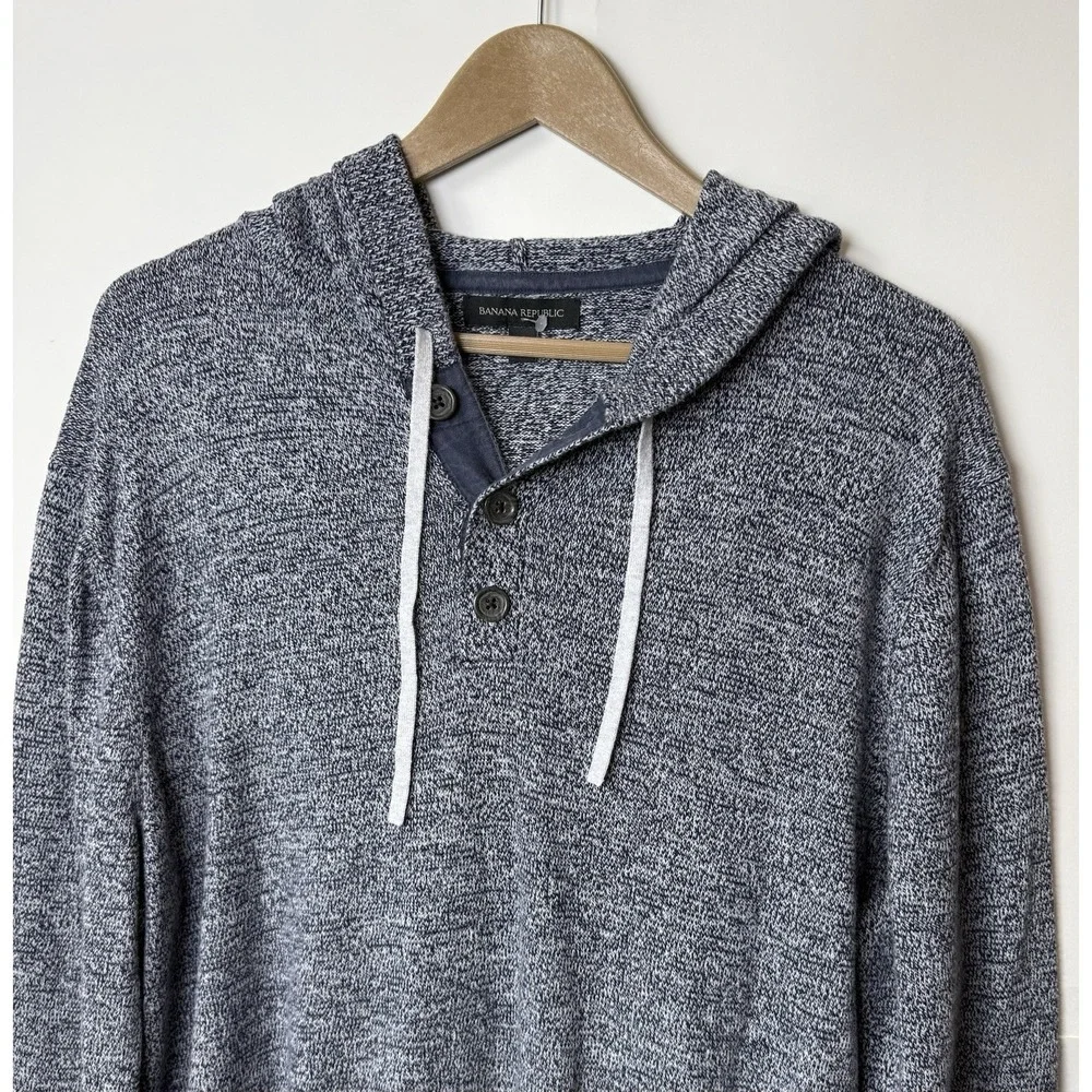 Banana Republic Marled Blue Cotton Henley Style Long Sleeve Pullover Sweater XL